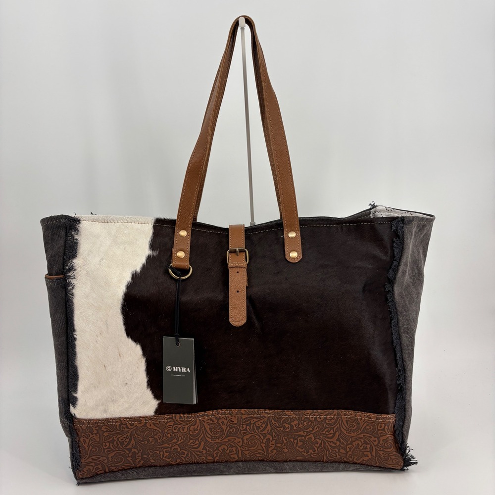 Myra Matty Affair Tote Bag Women Large Charcoal Cowhide Leather S-3332